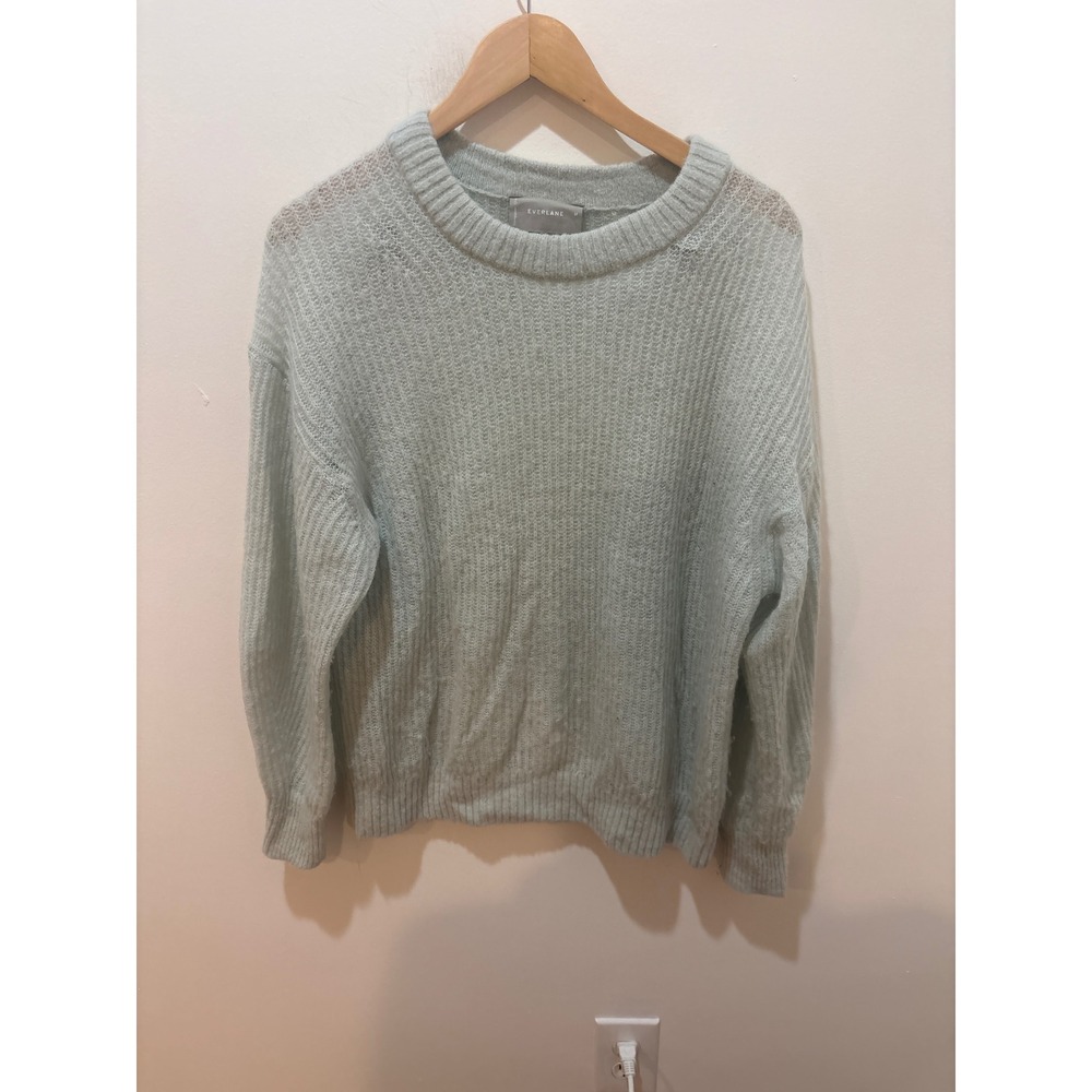 Everlane‎ Alpaca Crewneck Sweater Light Blue Seafoam Ribbed Knit Pullover Medium